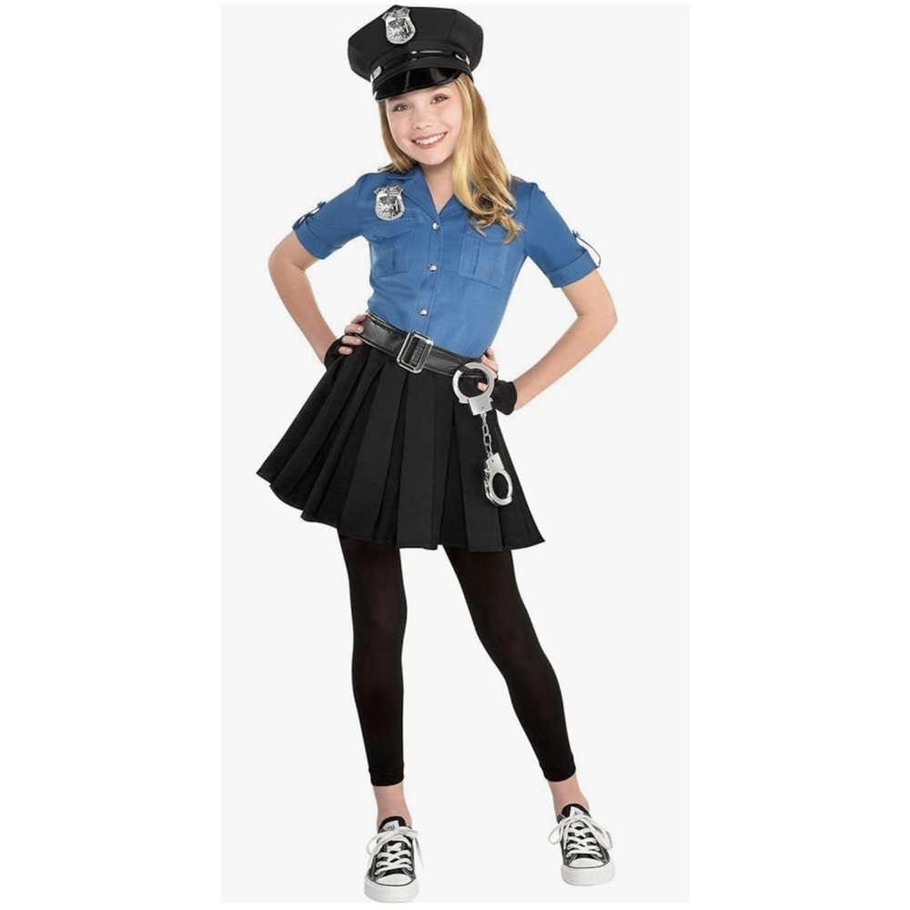 Police Dress Costume for Girls+Tote Bag + Officer's Megaphone with Siren Sound